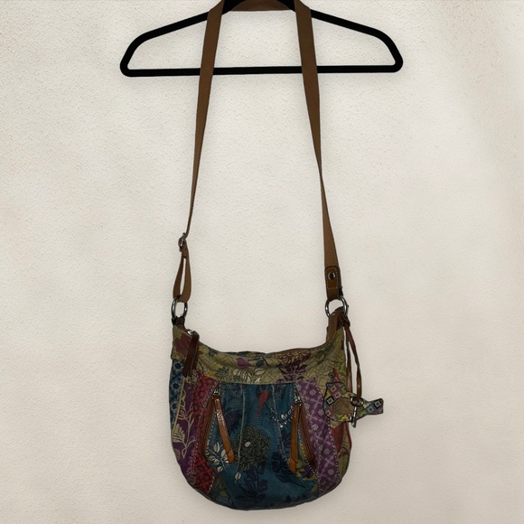 Vintage Fossil Crossbody Purse Bag Tote Key Charm Bird Boho Style Floral Pattern - Picture 2 of 7